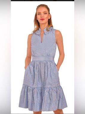 Gretchen Scott Hope Dress XS Nautical Stripe Tiered Collared Preppy Coastal